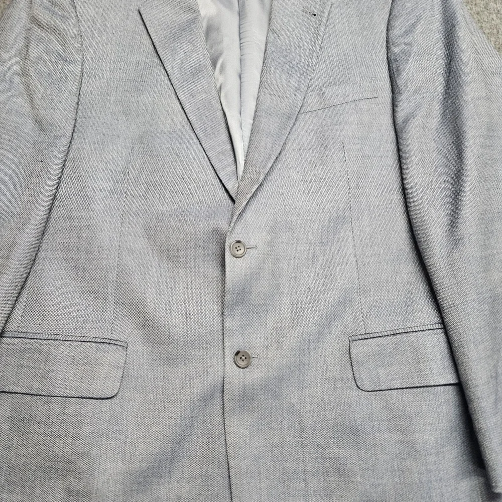 Jos A Bank Mens 44L Blazer Sport Coat Wool Silk Blend Herringbone Gray 2 Button